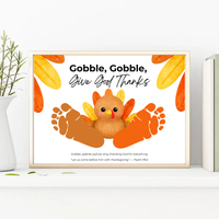 Christian Thanksgiving Turkey Footprint Craft Printable, Gobble Gobble Give God Thanks, Baby's First Thanksgiving, Faith-Based Keepsake