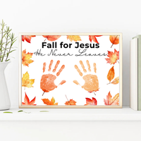 Christian Fall Handprint Craft Printable | Fall for Jesus He Never Leaves | Autumn Bible Keepsake Activity for Kids