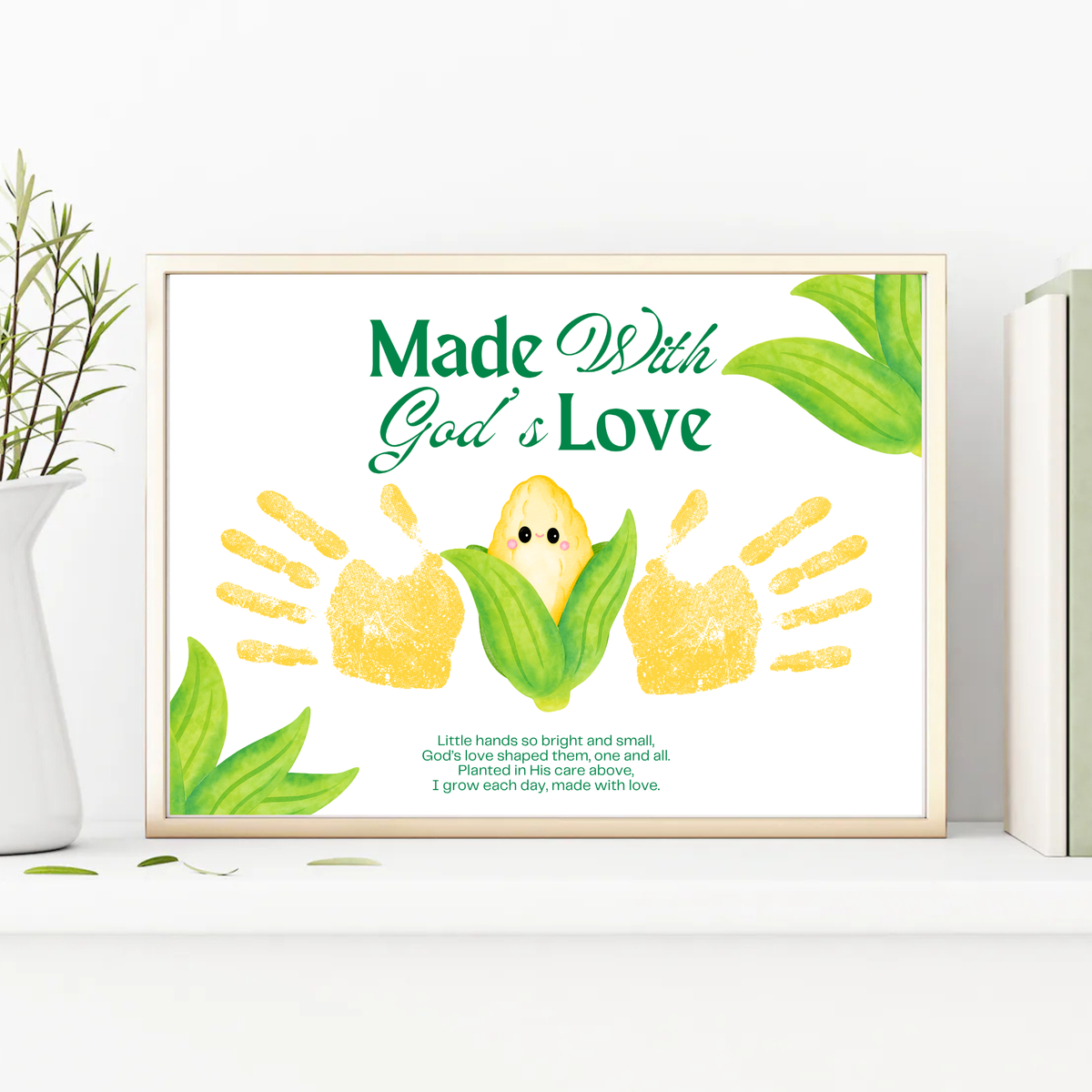 Christian Corn Handprint Craft Printable, Made With God's Love, Preschool Harvest Activity, Thanksgiving Craft, Fall Keepsake, Baby's First Fall