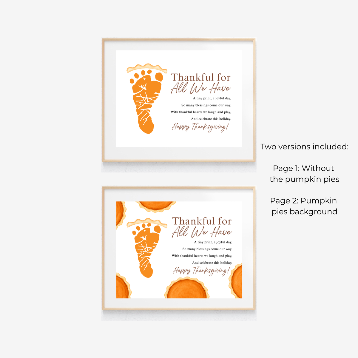 Thankful for All We Have Thanksgiving Footprint Craft | Pumpkin Pie Keepsake Printable