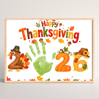 Thanksgiving 2026 Handprint Craft | Happy Thanksgiving Turkey Keepsake Printable for Kids