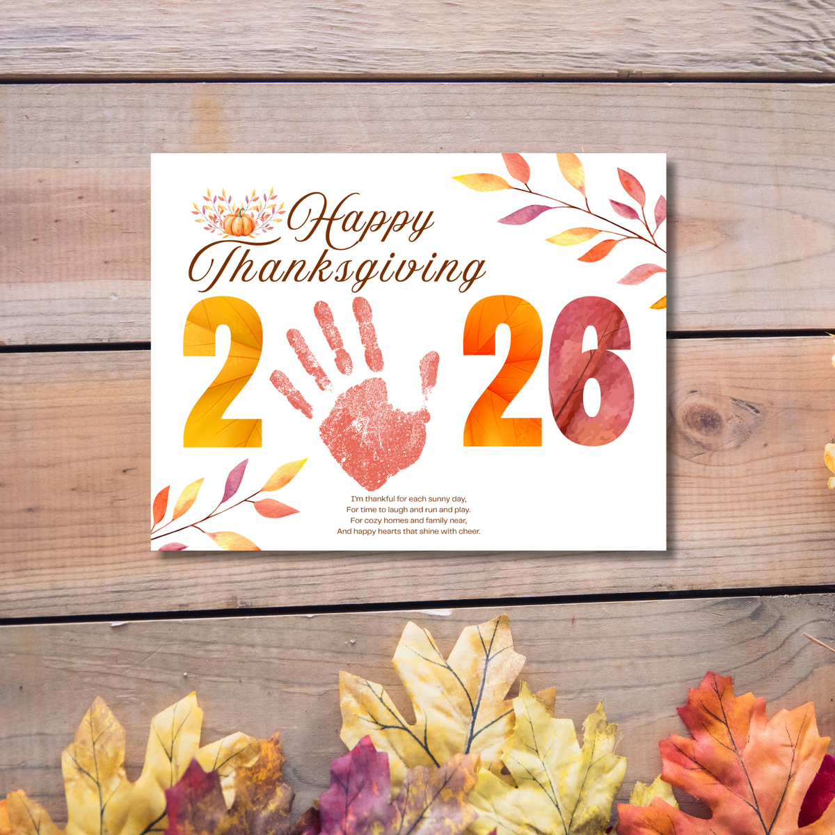 Happy Thanksgiving 2026 Handprint Craft | First Thanksgiving Keepsake Printable