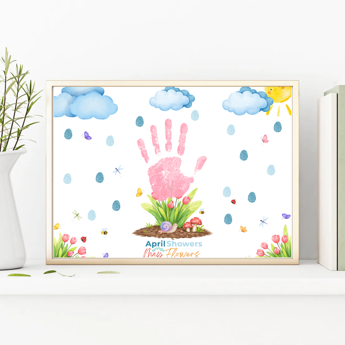 April Showers Bring May Flowers Handprint Craft Printable | Spring Handprint Keepsake | Preschool Spring Activity PDF