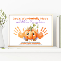 Christian Pumpkin Handprint Craft Printable | God's Wonderfully Made Little Pumpkin | Psalm 139:14 Fall Bible Keepsake for Kids
