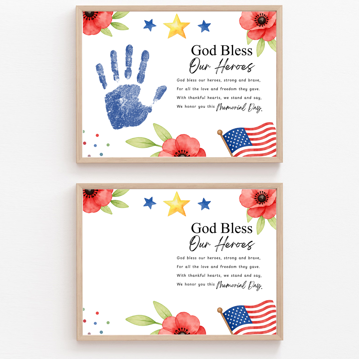 Christian Memorial Day Handprint Craft Printable | God Bless Our Heroes Keepsake | Patriotic Kids Activity | Sunday School PDF