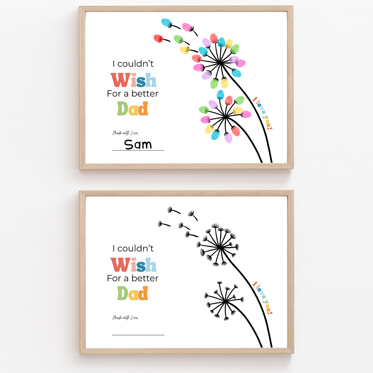 Father’s Day & Dad Birthday Fingerprint Craft Printable | I Couldn’t Wish for a Better Dad | Dandelion Keepsake Gift from Kids | Preschool DIY Printable