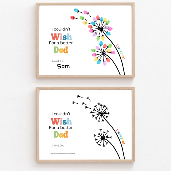 Father’s Day & Dad Birthday Fingerprint Craft Printable | I Couldn’t Wish for a Better Dad | Dandelion Keepsake Gift from Kids | Preschool DIY Printable