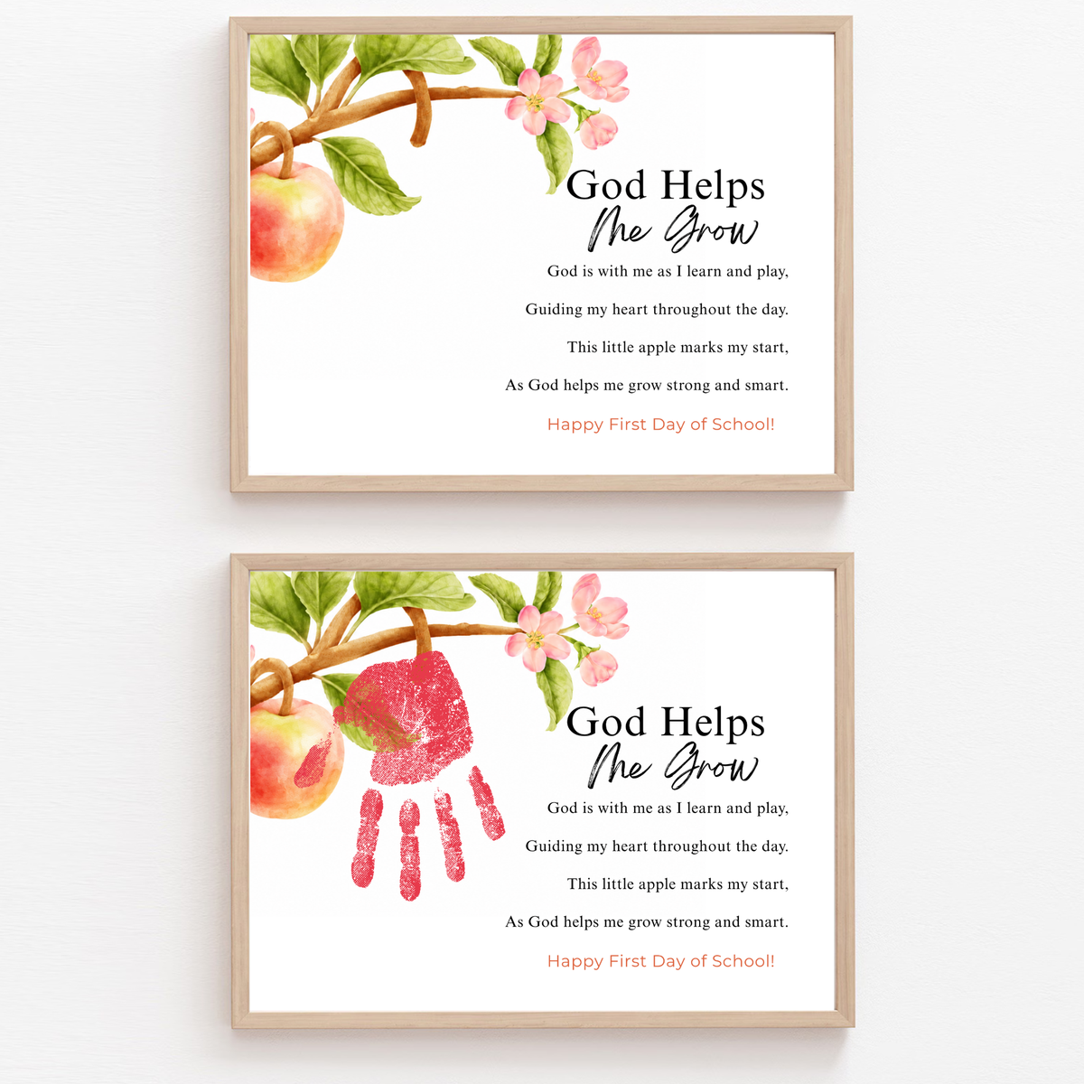 God Helps Me Grow Apple Handprint Craft Printable | Christian First Day of School Keepsake | Faith-Based Back to School Activity