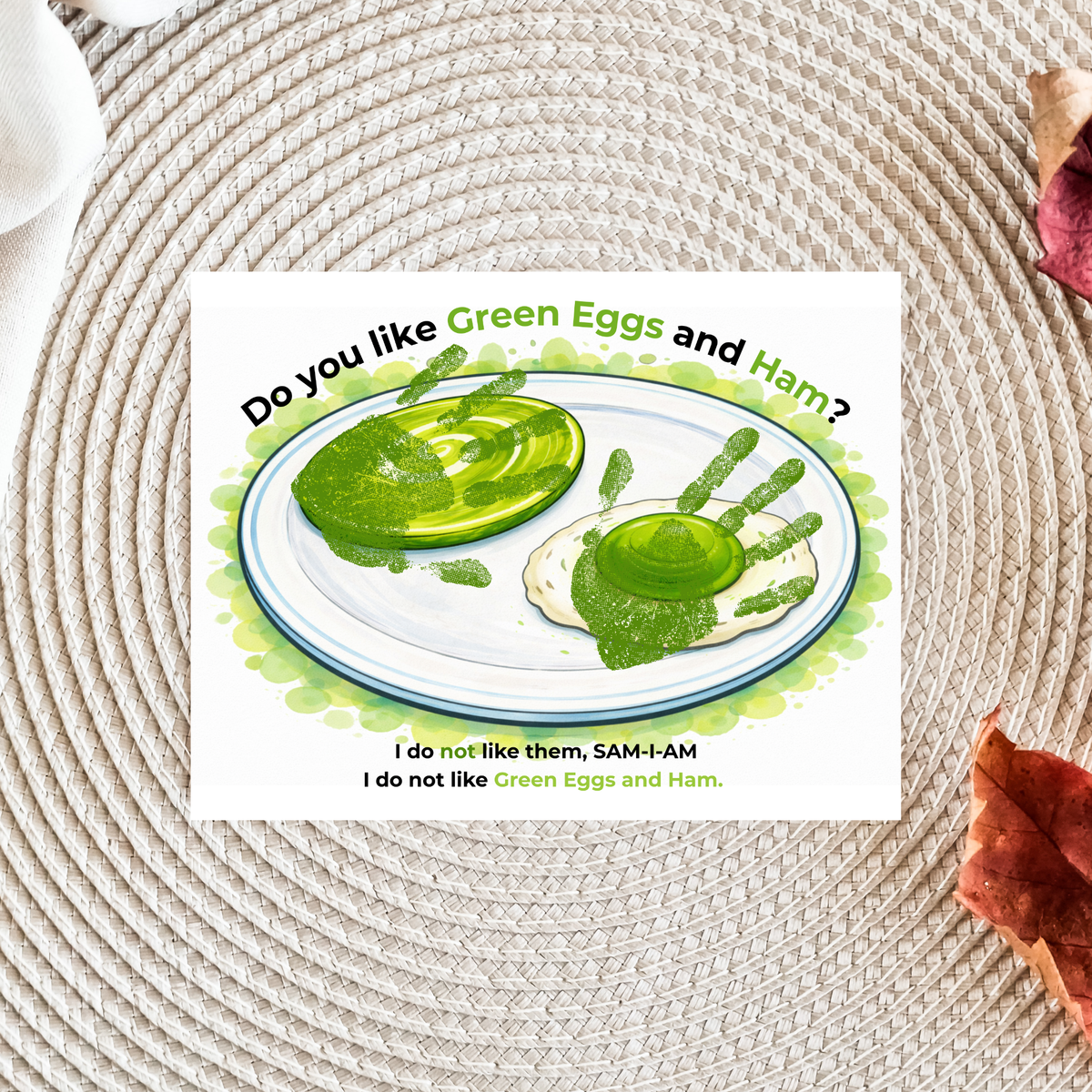 Green Eggs and Ham Handprint Craft Printable | Kids Reading Activity | Literacy Art Keepsake PDF