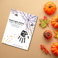 Christian Halloween Handprint Craft for Kids | God’s Light Shines Bright | Spider Bible Verse John 1:5 Printable