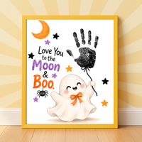 Love You to the Moon & Boo Halloween Handprint Craft | Cute Ghost Printable for Kids | Preschool Halloween Keepsake