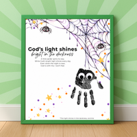 Christian Halloween Handprint Craft for Kids | God’s Light Shines Bright | Spider Bible Verse John 1:5 Printable