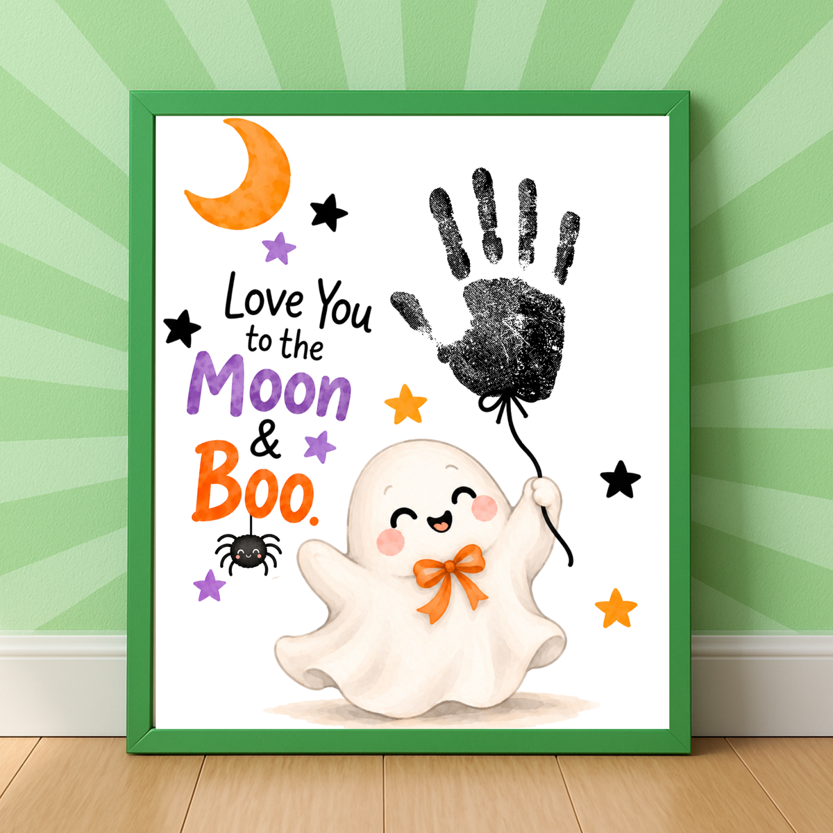 Love You to the Moon & Boo Halloween Handprint Craft | Cute Ghost Printable for Kids | Preschool Halloween Keepsake