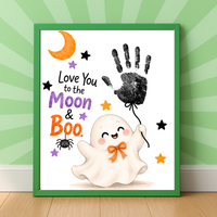 Love You to the Moon & Boo Halloween Handprint Craft | Cute Ghost Printable for Kids | Preschool Halloween Keepsake