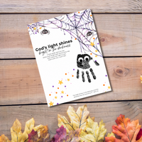 Christian Halloween Handprint Craft for Kids | God’s Light Shines Bright | Spider Bible Verse John 1:5 Printable