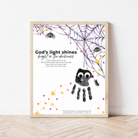 Christian Halloween Handprint Craft for Kids | God’s Light Shines Bright | Spider Bible Verse John 1:5 Printable