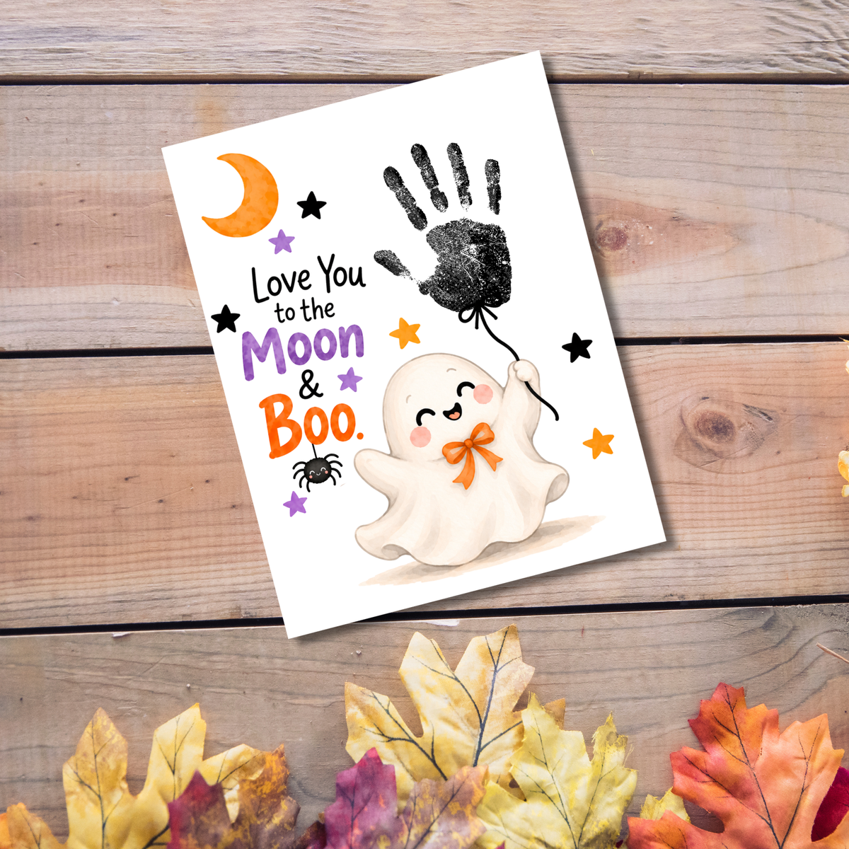 Love You to the Moon & Boo Halloween Handprint Craft | Cute Ghost Printable for Kids | Preschool Halloween Keepsake