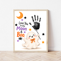 Love You to the Moon & Boo Halloween Handprint Craft | Cute Ghost Printable for Kids | Preschool Halloween Keepsake