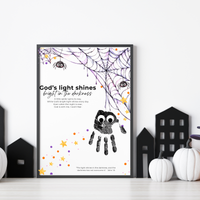 Christian Halloween Handprint Craft for Kids | God’s Light Shines Bright | Spider Bible Verse John 1:5 Printable