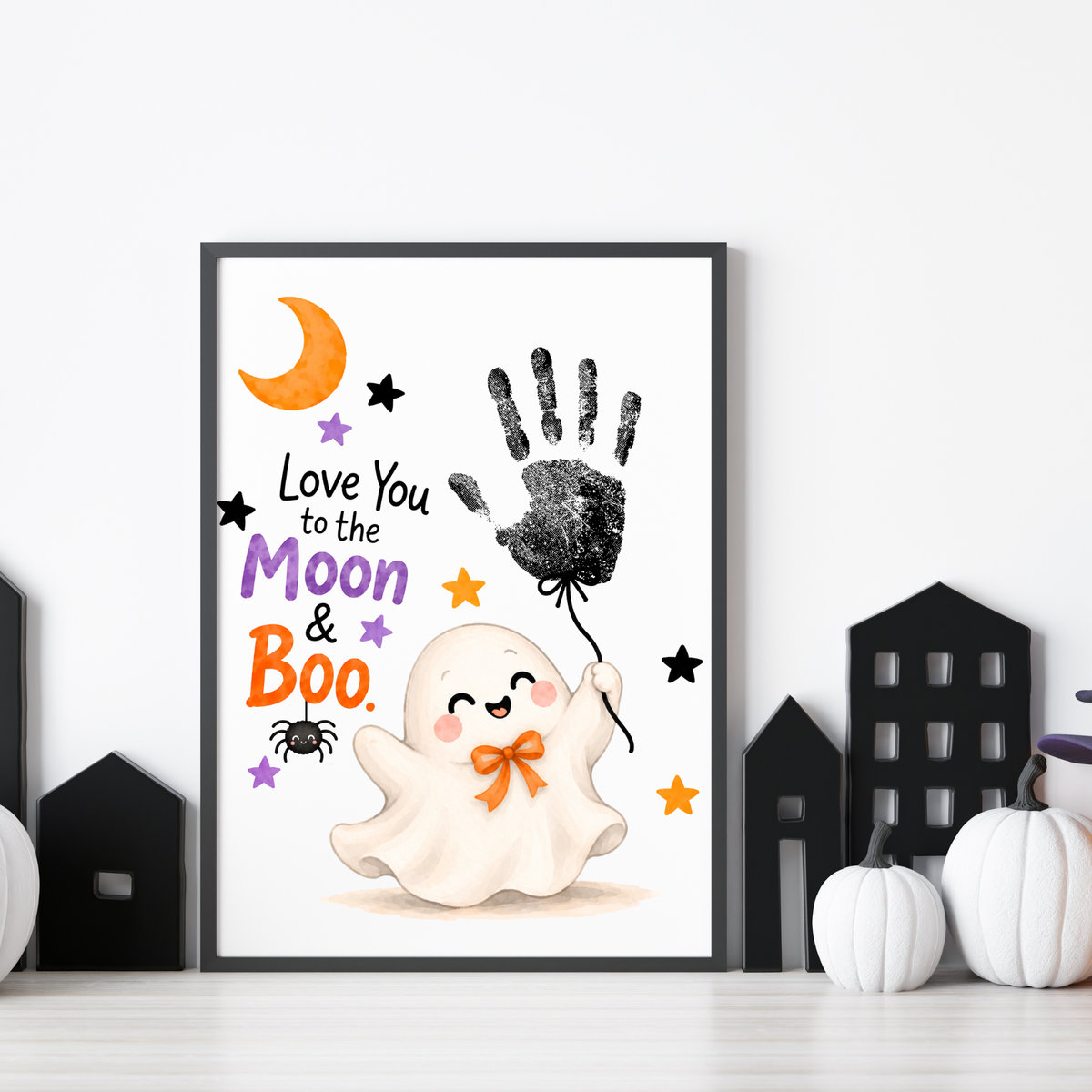 Love You to the Moon & Boo Halloween Handprint Craft | Cute Ghost Printable for Kids | Preschool Halloween Keepsake