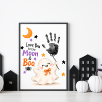 Love You to the Moon & Boo Halloween Handprint Craft | Cute Ghost Printable for Kids | Preschool Halloween Keepsake