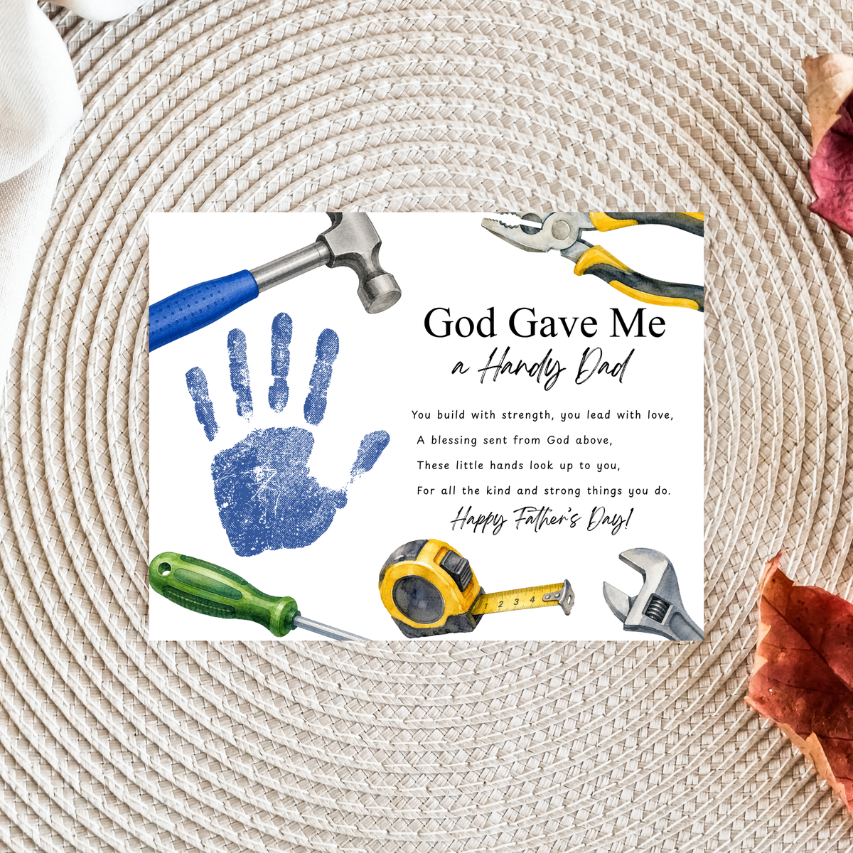 Christian Father’s Day Handprint Craft Printable, God Gave Me a Handy Dad, Tool Theme Father’s Day Keepsake, Faith Based Dad Gift
