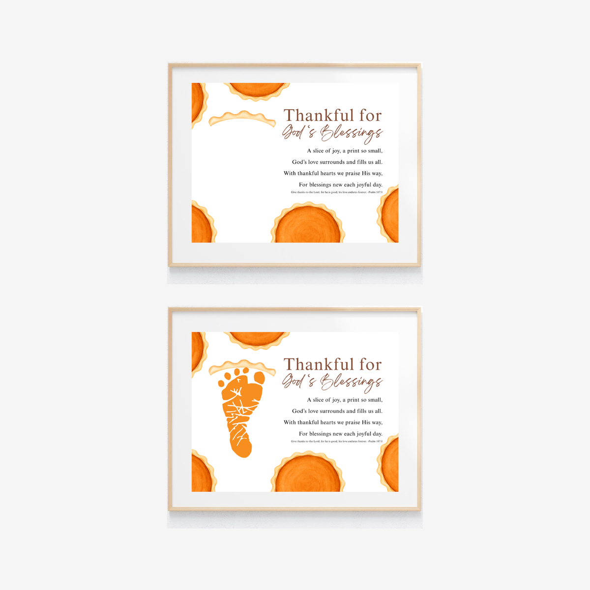 Thankful for God's Blessings Footprint Craft | Christian Thanksgiving Keepsake | Pumpkin Pie Footprint Printable | Psalm 107:1