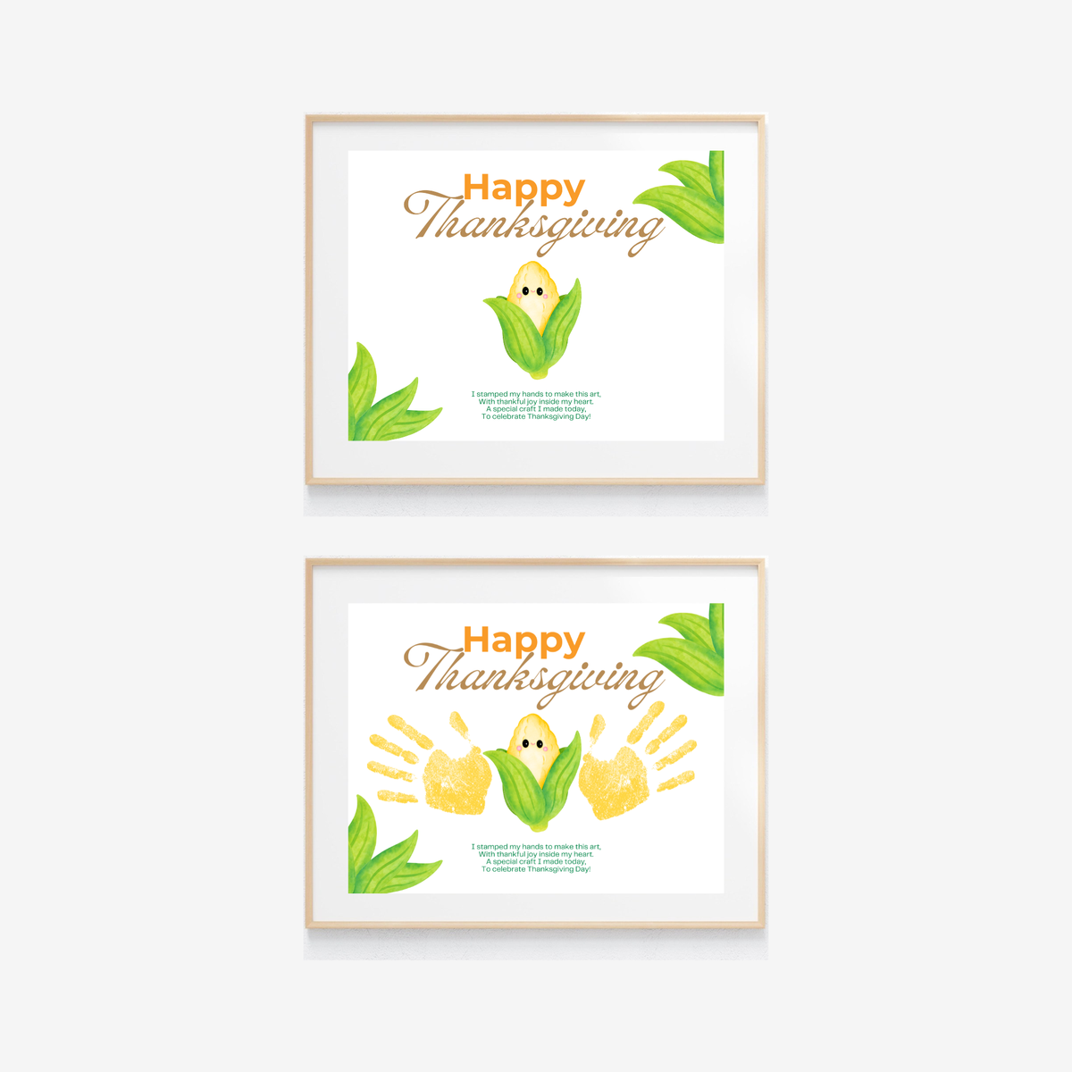 Happy Thanksgiving Corn Handprint Craft Printable, Thanksgiving Keepsake, Baby's First Thanksgiving, Preschool Fall Harvest Activity