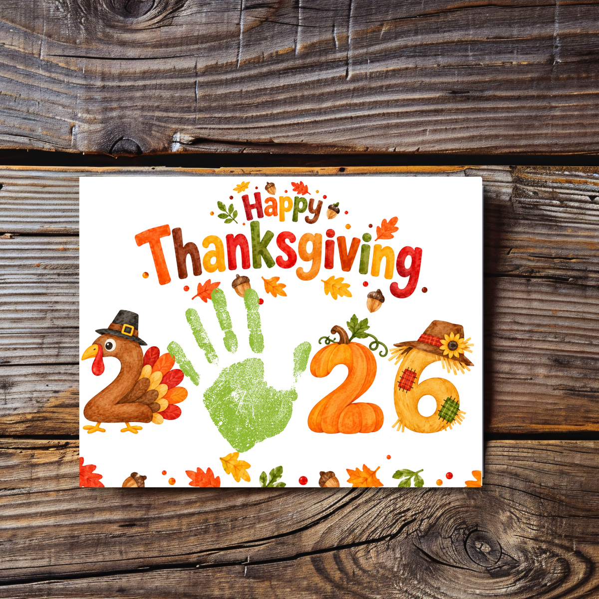 Thanksgiving 2026 Handprint Craft | Happy Thanksgiving Turkey Keepsake Printable for Kids