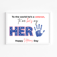 Veterans Day Handprint Craft for Kids | My Hero Veteran Printable Keepsake | Military Family Activity