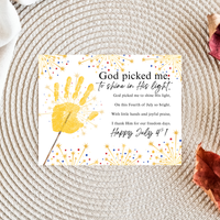 Christian July 4th Handprint Craft Printable | God Picked Me to Shine His Light | Patriotic Kids Keepsake Activity