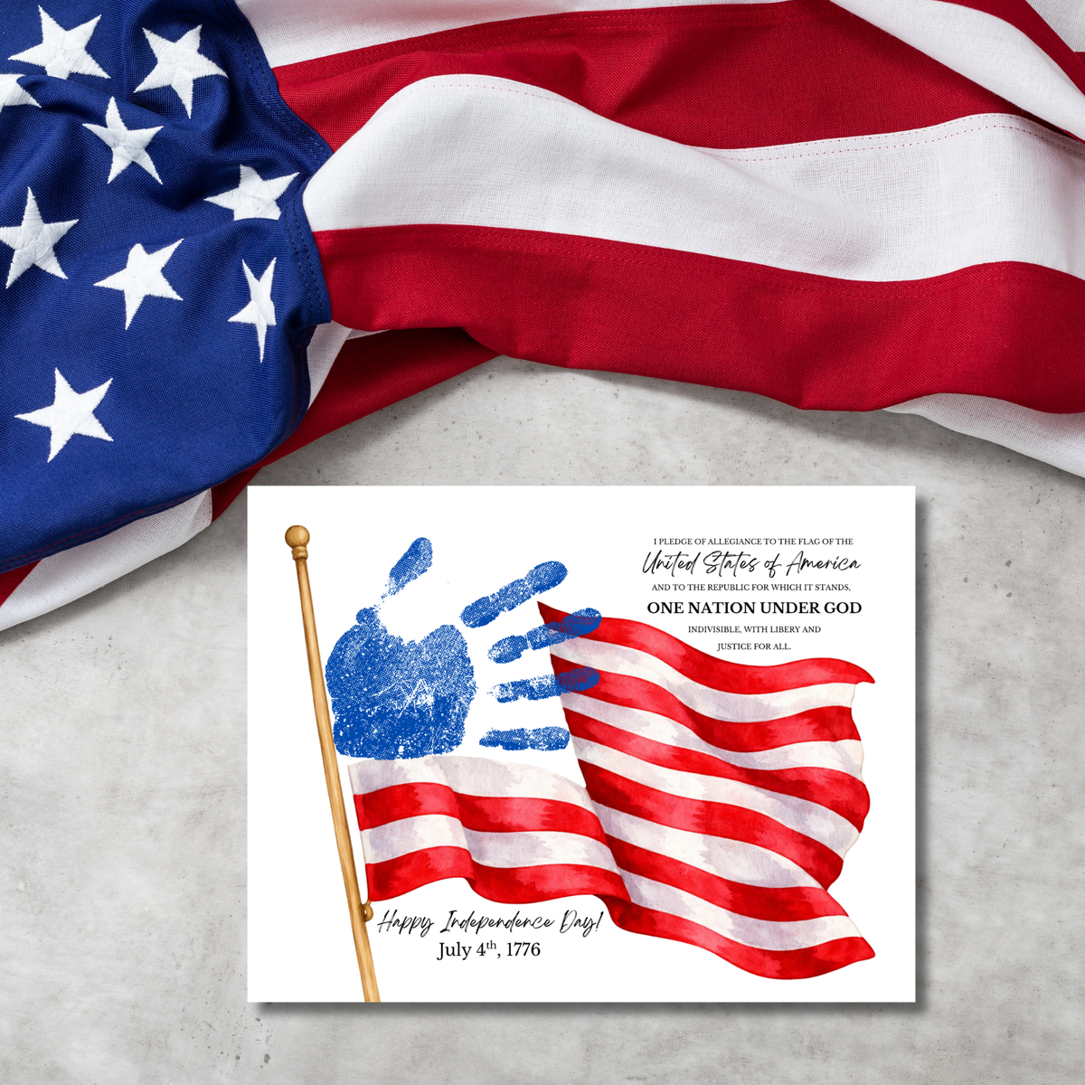Happy Independence Day Handprint Craft Printable | July 4th Flag Handprint Art | Patriotic USA Keepsake Activity for Kids | Fourth of July Craft