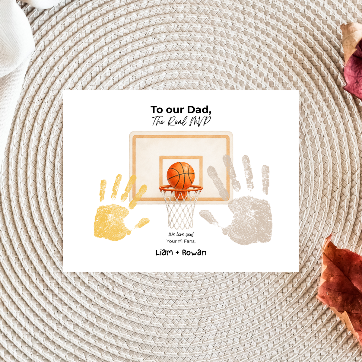 Basketball Handprint Craft for Dad, To Our Dad The Real MVP Printable, Father’s Day Basketball Keepsake from Kids, Sports Dad Gift