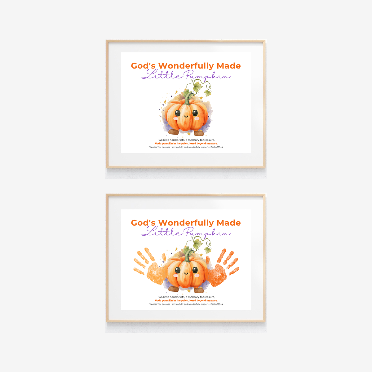 Christian Pumpkin Handprint Craft Printable | God's Wonderfully Made Little Pumpkin | Psalm 139:14 Fall Bible Keepsake for Kids