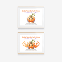 Christian Pumpkin Handprint Craft Printable | God's Wonderfully Made Little Pumpkin | Psalm 139:14 Fall Bible Keepsake for Kids