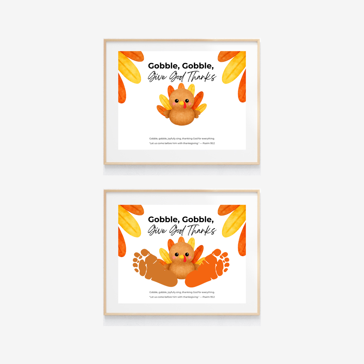 Christian Thanksgiving Turkey Footprint Craft Printable, Gobble Gobble Give God Thanks, Baby's First Thanksgiving, Faith-Based Keepsake
