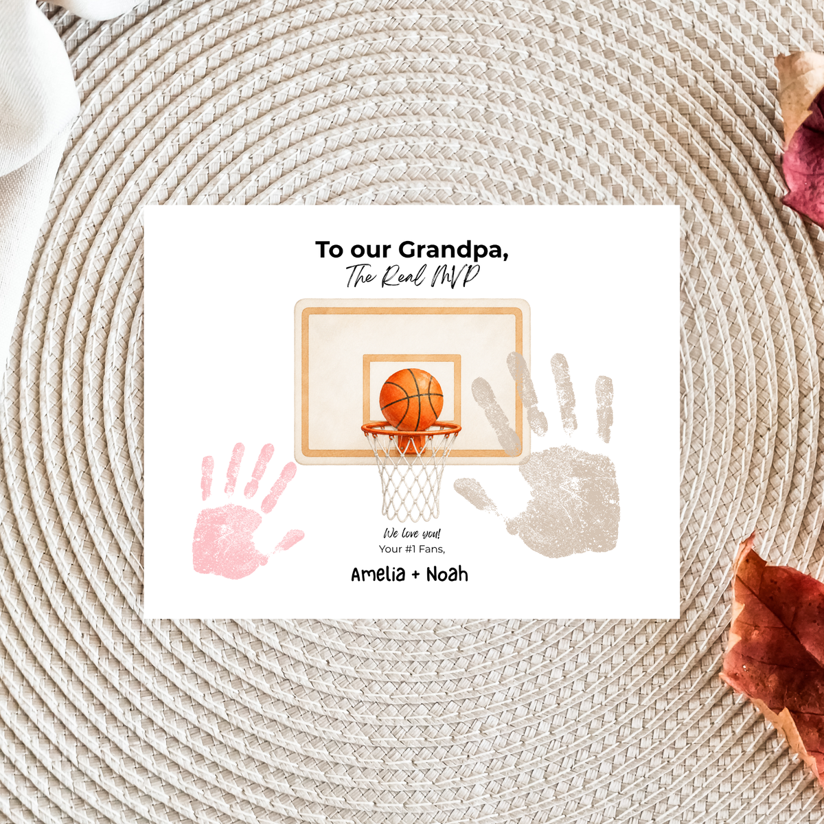 Basketball Handprint Craft for Grandpa, To Our Grandpa The Real MVP Printable, Father’s Day Gift from Grandkids, Sports Grandpa Keepsake