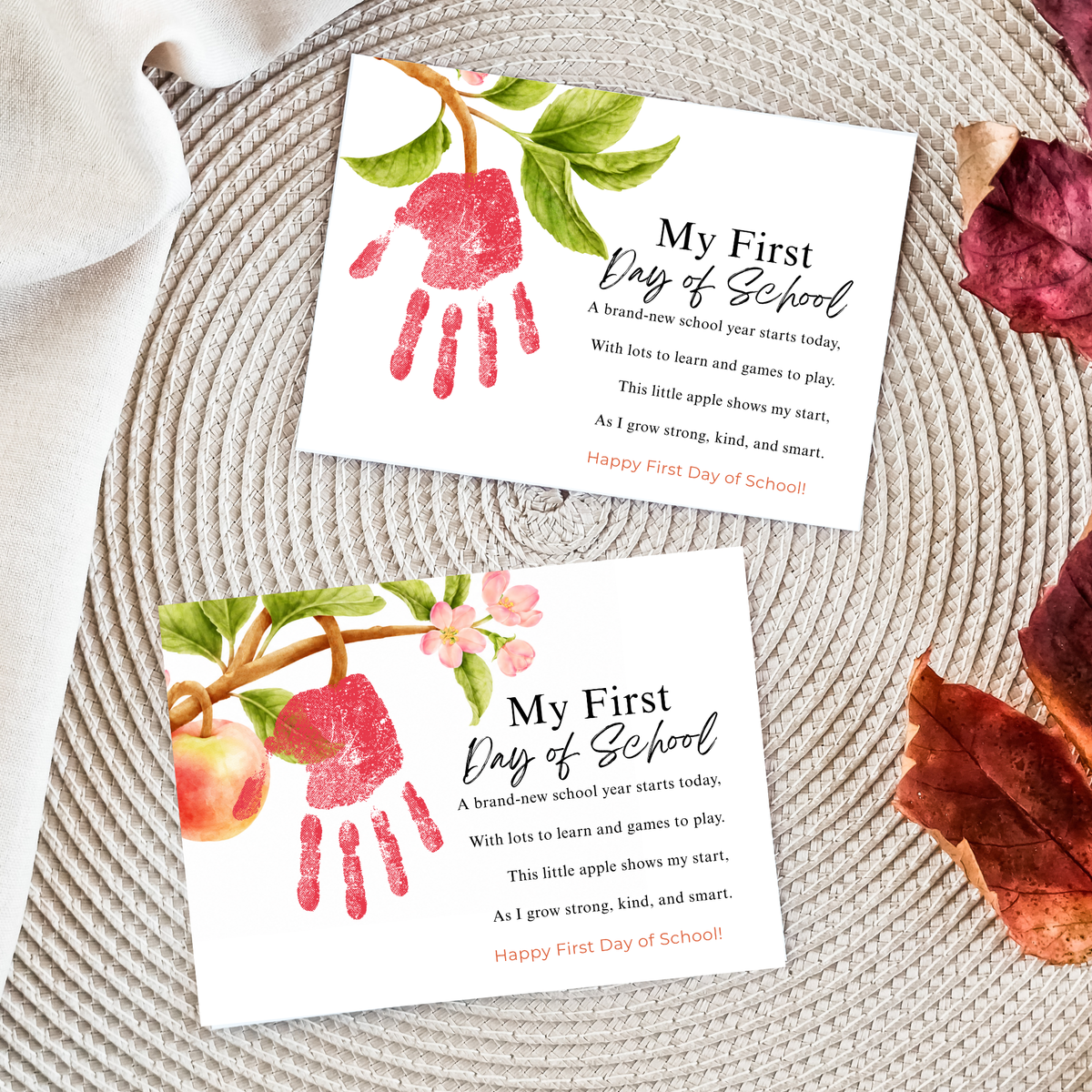 My First Day of School Apple Handprint Craft Printable | Back to School Apple Poem Keepsake | Preschool Kindergarten Activity