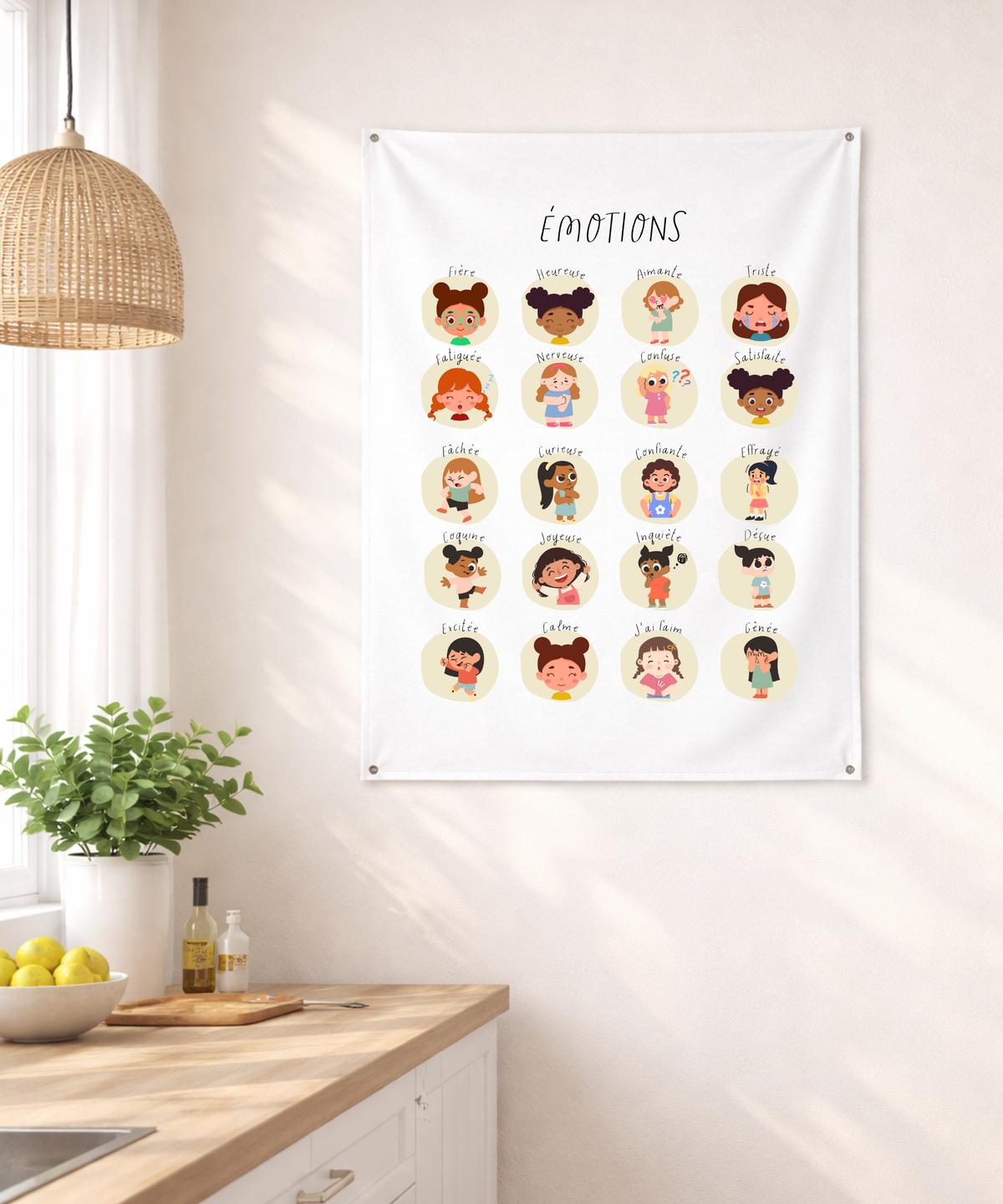 French Feelings Wall Tapestry (Female) – Emotional Awareness & Language Learning Support