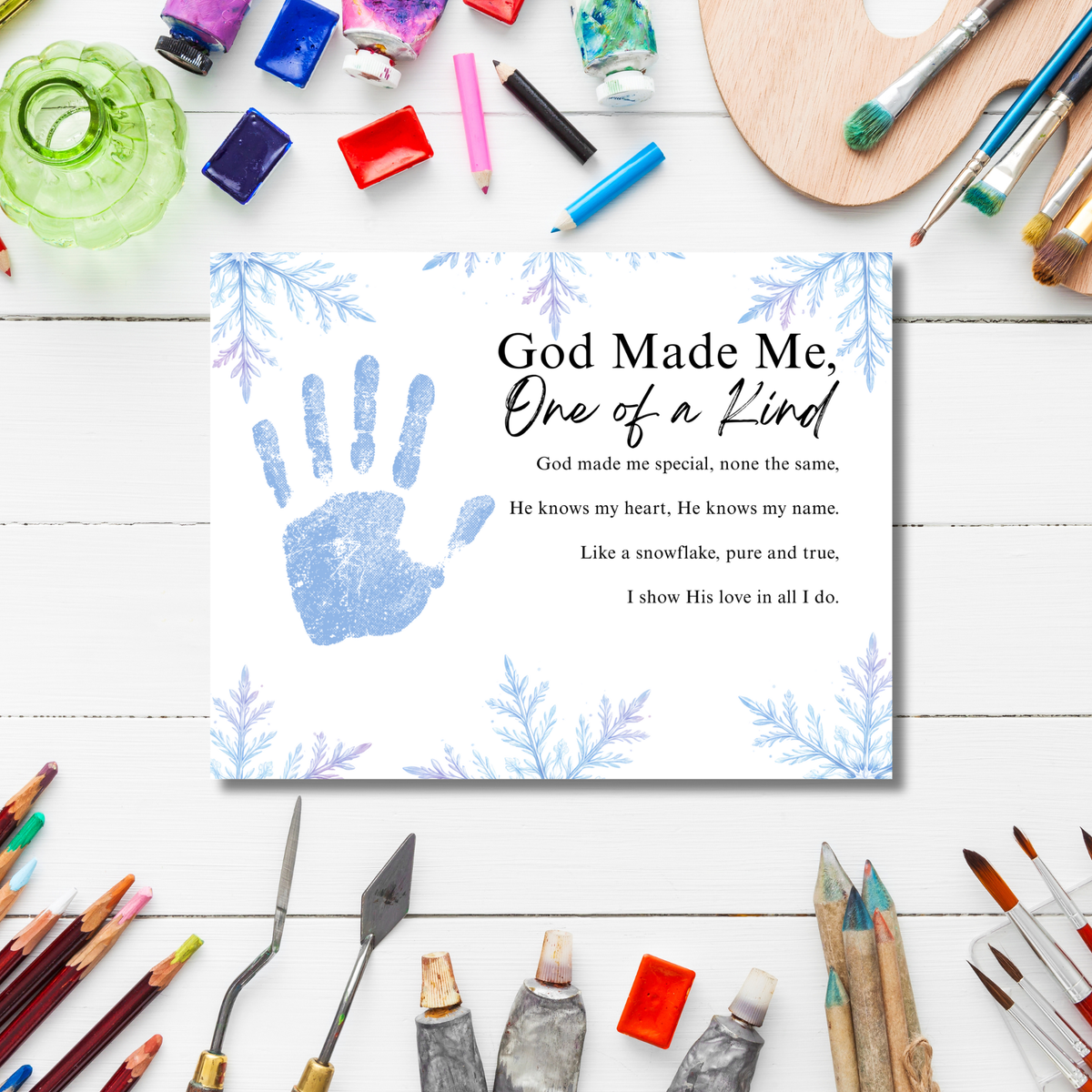 Winter Faith-Based Handprint Craft Printable | “God Made Me One of a Kind” Snowflake Keepsake | Christian Winter Art PDF
