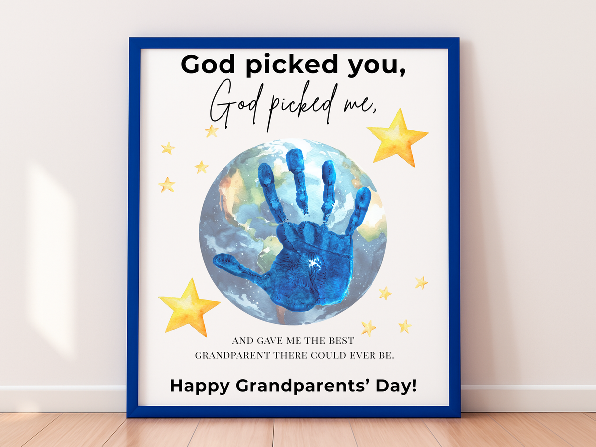 Grandparents Day Handprint Craft Printable | “God Picked You, God Picked Me” Faith-Based Grandparent Keepsake | Kids Christian Art PDF
