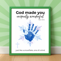 God Made You Uniquely Wonderful Snowflake Handprint Printable | Faith Based Winter Keepsake | Psalm 139:14 Christian Kids Art