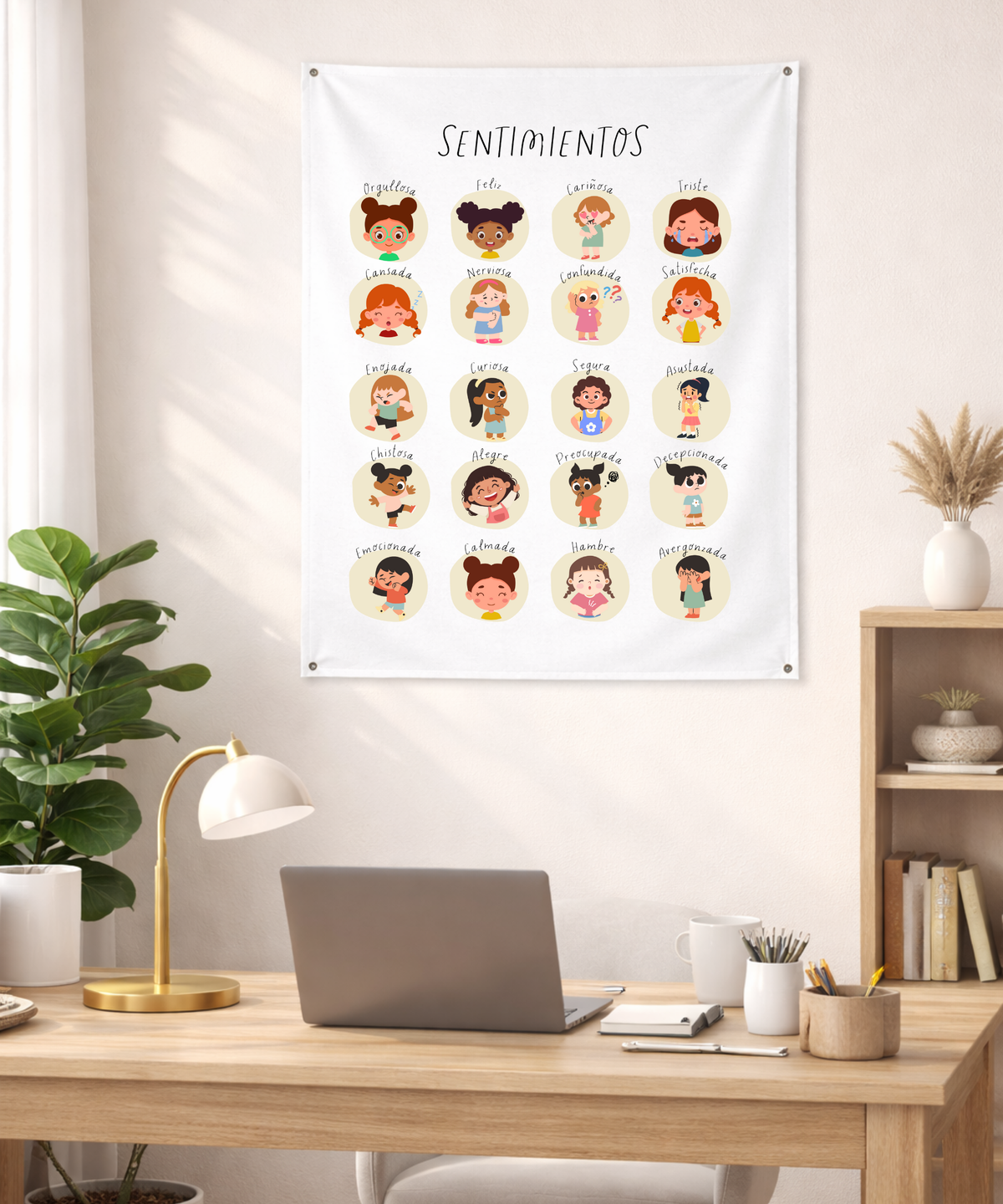 Spanish Feelings Wall Tapestry (Female) – Emotional Awareness & Language Learning Support