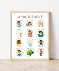 Calming Techniques Poster | Emotional Regulation Chart for Kids | Educational Classroom & Home Wall Art