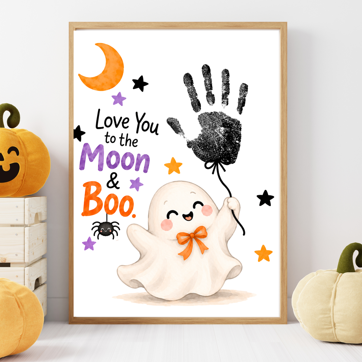Love You to the Moon & Boo Halloween Handprint Craft | Cute Ghost Printable for Kids | Preschool Halloween Keepsake