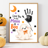Love You to the Moon & Boo Halloween Handprint Craft | Cute Ghost Printable for Kids | Preschool Halloween Keepsake
