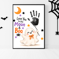 Love You to the Moon & Boo Halloween Handprint Craft | Cute Ghost Printable for Kids | Preschool Halloween Keepsake