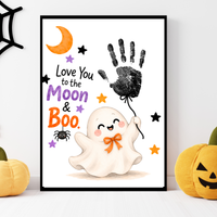 Love You to the Moon & Boo Halloween Handprint Craft | Cute Ghost Printable for Kids | Preschool Halloween Keepsake