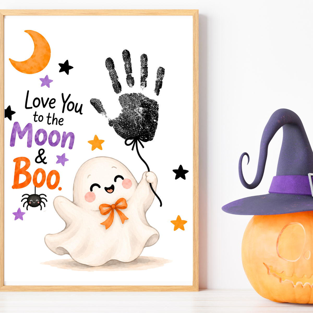 Love You to the Moon & Boo Halloween Handprint Craft | Cute Ghost Printable for Kids | Preschool Halloween Keepsake