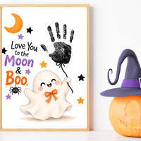 Love You to the Moon & Boo Halloween Handprint Craft | Cute Ghost Printable for Kids | Preschool Halloween Keepsake